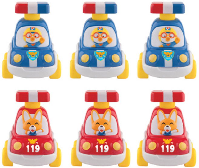 PINOCCHIO Pororo 噗嚕噗嚕車 警車 + 消防車 6件組, 混合顏色, 1個