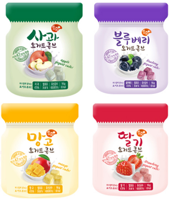 Jjangjuk 優格點心塊 4種口味組, 蘋果, 草莓, 芒果, 藍莓, 1套