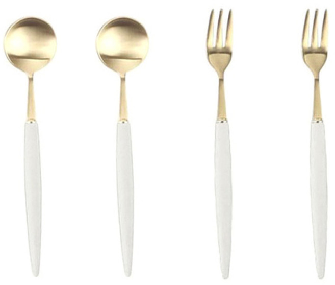 Baeksan Montblanc Eiffel Gold Teaspoon & Fork Set for 2 白色, 1套, 2p 茶匙 + 2p 茶叉