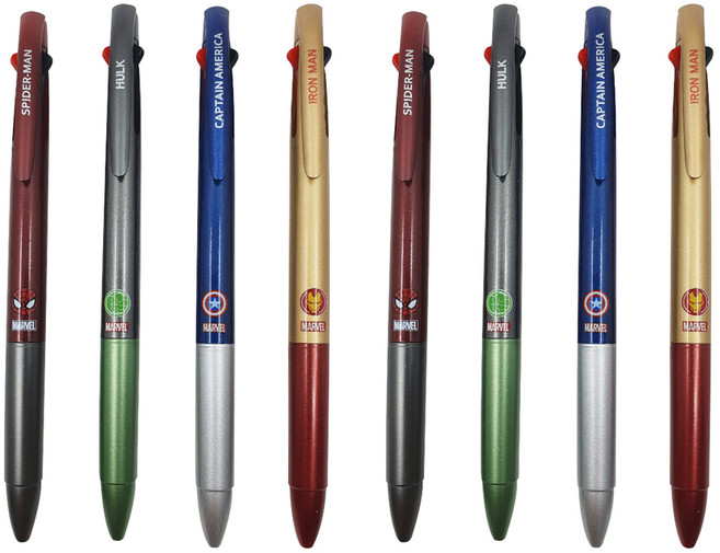 Heemangnote 1977 Ato 漫威角色三色原子筆 4款 0.7mm, 蜘蛛人 + 浩克 + 美國隊長 + 鋼鐵人, 2套