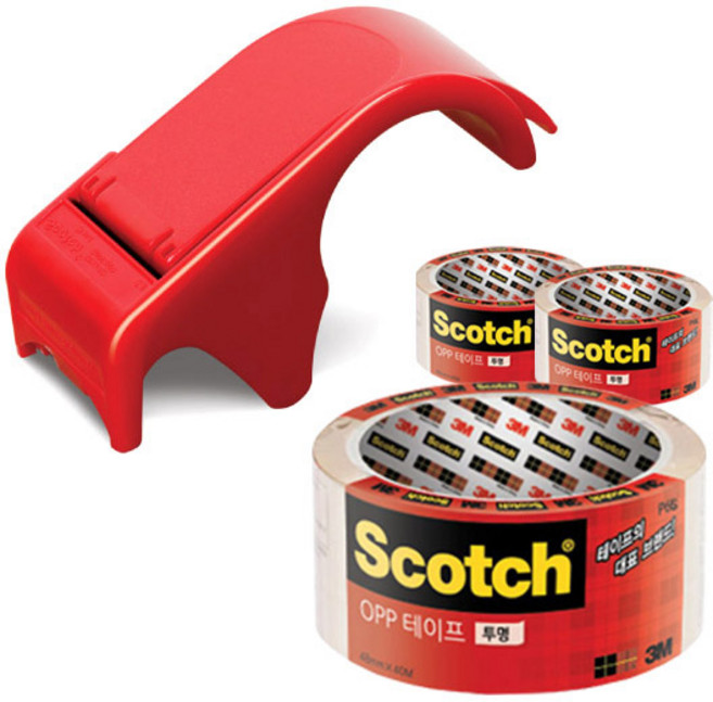 3M Scotch 包裝用封箱膠帶切臺 + 膠帶補充包 48mm x 40m 3個, 混合顏色, 1套
