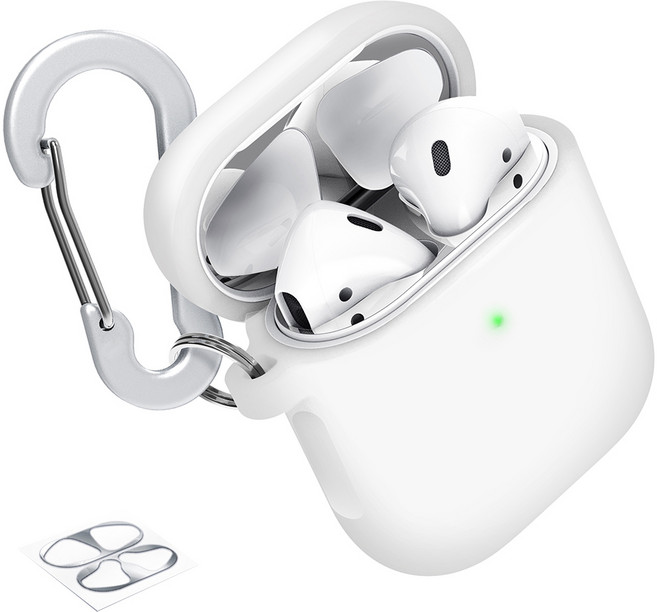 superdivision AirPods 1/2代半透明矽膠保護殼+扣環+防塵貼紙, AirPods 1/2, Silhouette, 1組