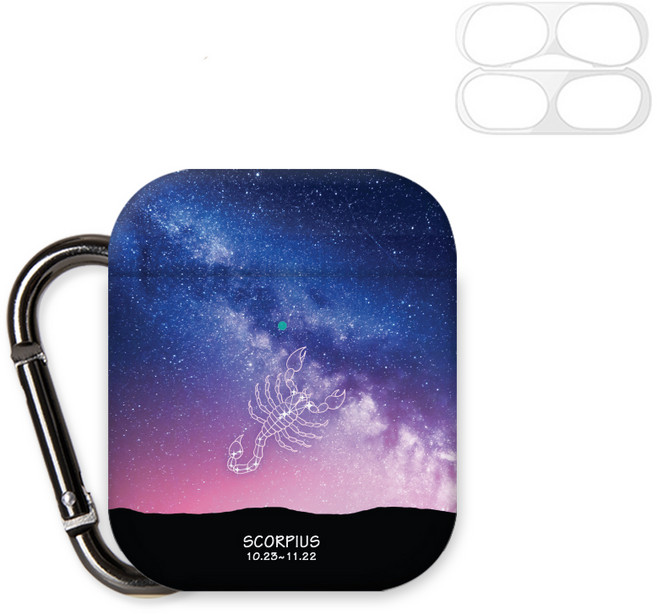 GOOSPERY 星座設計 AirPods 1 / 2 代 保護殼 + 防鐵粉貼紙 + 鑰匙圈, 單一商品, 天蠍座, 1個