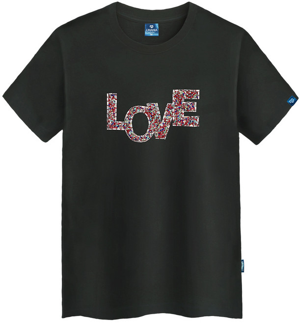 JEANMANIA 立體字母圓領短袖T恤 TS-126, 黑色