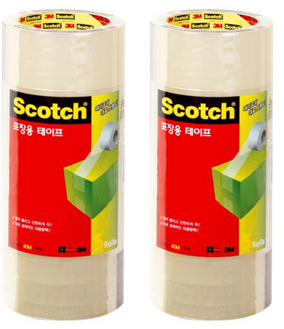 3M Scotch 包裝用封箱膠帶 48mm x 40m 5卷, 透明, 2個