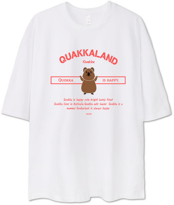 BENHIT 男女通用 Quokka Land 寬鬆版型 大尺碼 透氣 短袖 T恤, 白色