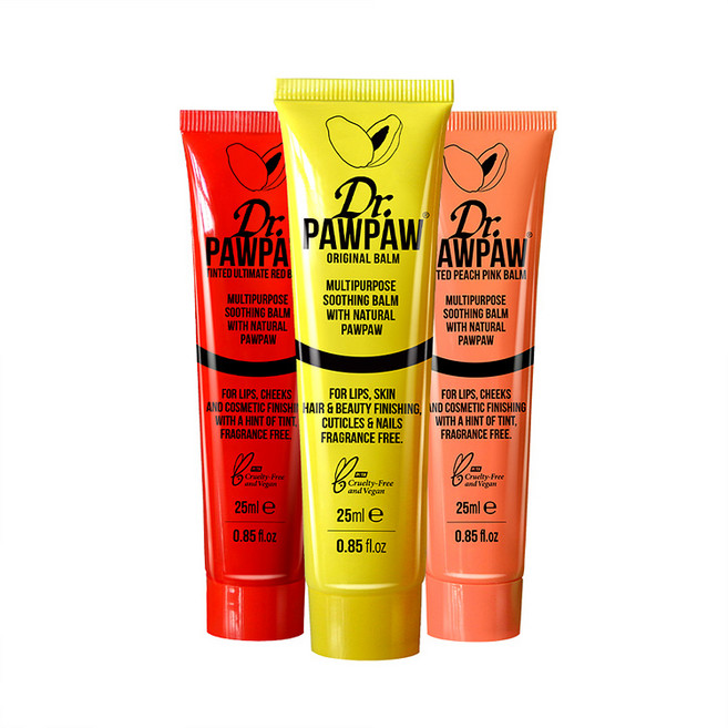 Dr.PAWPAW 純素美妝萬用膏3件組, 1個, 經典 25ml + 粉紅色 25ml + 紅色 25ml