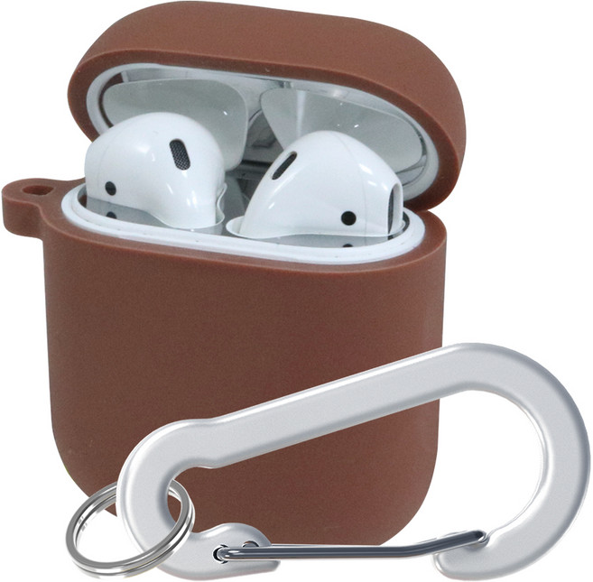 superdivision AirPods 矽膠果凍鑰匙圈保護殼 + 防鐵粉貼紙 + 登山扣, AirPods 1代 / AirPods 2代, 栗色, 1個