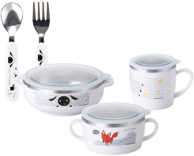 STENLOCK 史丹利 Alps Farm Friends聯名餐具 4款組, 混合顏色, 飯碗+湯碗+杯子+湯匙+叉子, 1套