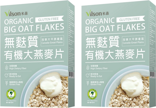 Vilson 米森 有機無麩質大燕麥片, 450g, 2盒
