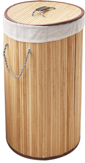 Paroma 杜威圓柱形竹筒收納洗衣籃籃 53L, Natural, 1個