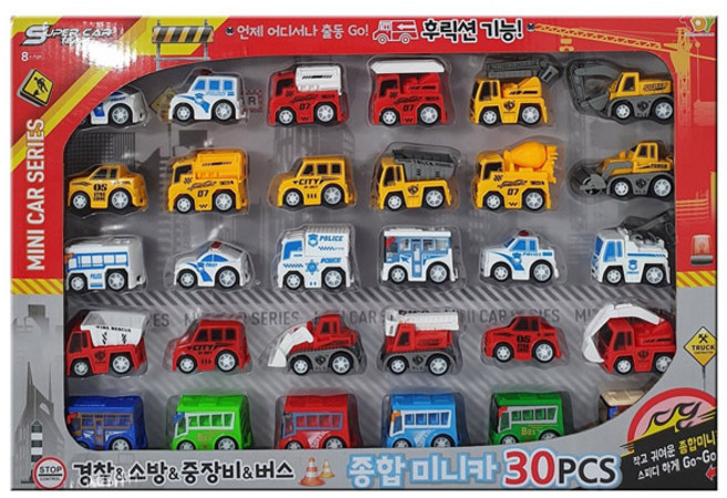 Toy&Toy 綜合迷你車 警察 消防 重型機具 巴士 30件組, 混合顏色, 1