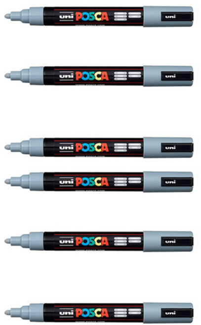 Uni 三菱 ball Posca彩色麥克筆 PC-5M 灰色, 6個, 1色