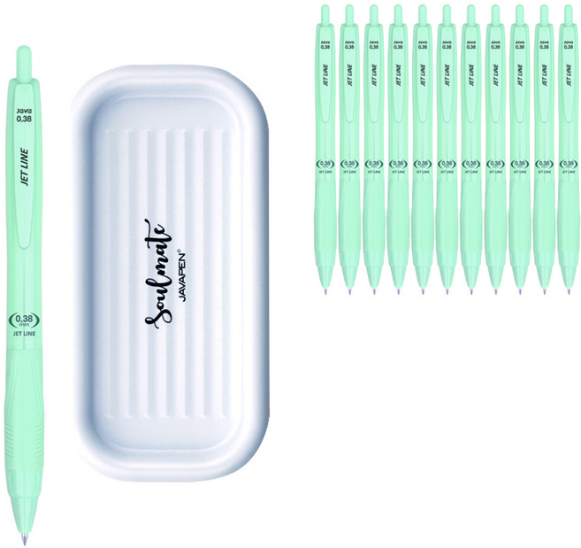JAVAPEN 油性圓珠筆 0.38mm+筆盤 隨機出貨, 薄荷綠(原子筆), 隨機出貨(筆盤), 1套