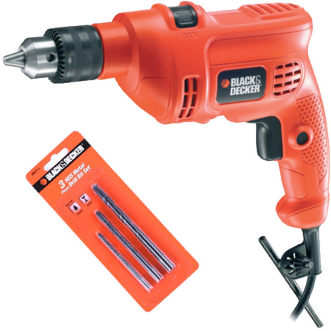 BLACK&DECKER 百工 有線鎚鑽 KR454RE + 鐵木材鑽頭3件組 A8031G, 1套
