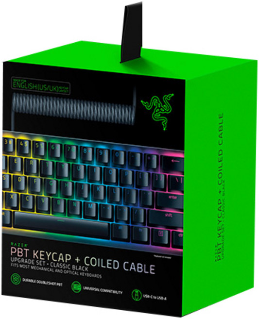 RAZER 雷蛇 PBT Keycap + Coiled Cable 套組, 經典黑, RC21-01490800-R3M1, 一般型