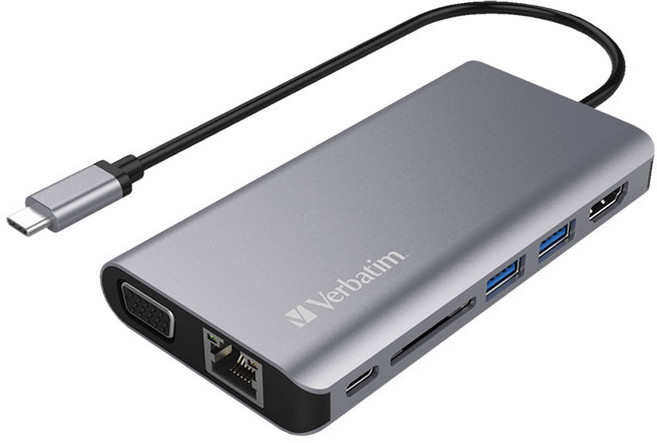 Verbatim 威寶 Type-C 8合1 HDMI VGA USB3.0 RJ45 多功能集線器 高速充電 讀卡機 66148, 灰色, 8合1 Type-C集線器