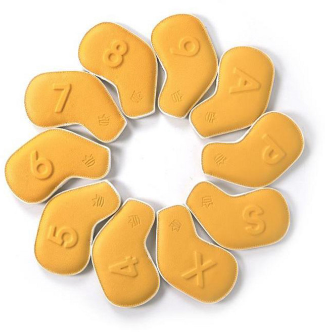 SaintMiller Mellow 皮革高爾夫球桿保護鐵桿套 桿頭套 10件組, 黃色套組