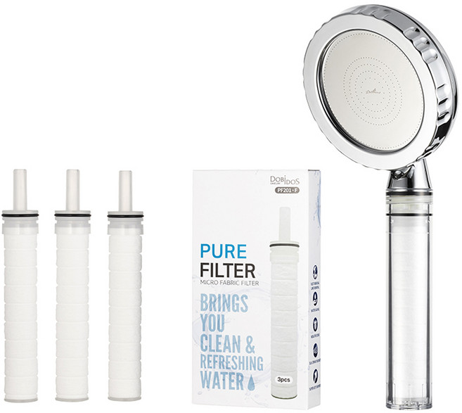 DAELIM DOBiDOS 家用浴室過濾蓮蓬頭 PF201 + 補充濾芯 3入, 1個, 銀色系