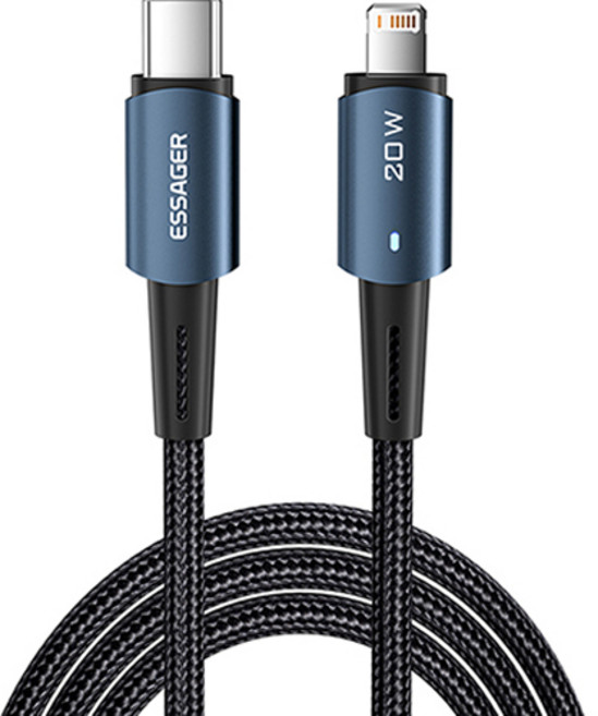 ESSAGER NEXONE Type-C轉Micro 8-pin 27W PD高速充電線, 1個, 藍色, 2m