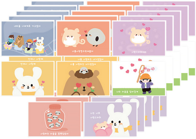 Donna&deco Poraeng 留言迷你卡 8款 x 5p + 紙信封 20p + 透明貼紙 2cm 20p 套組, 1套, 愛