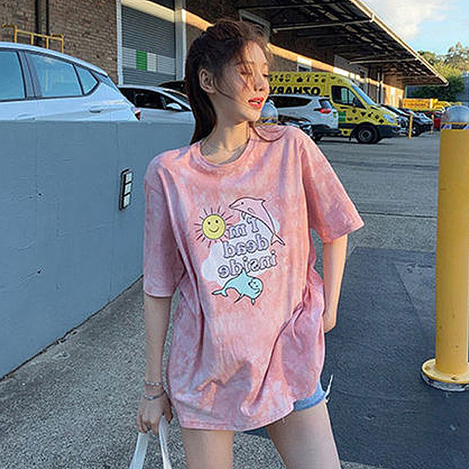 Elsso 女款復古印花度假風夏季短袖T恤