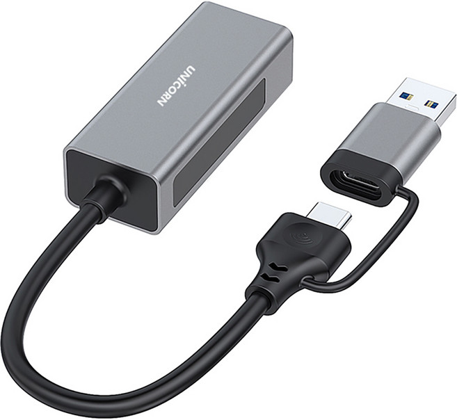 UNiCORN USB 3.0 A型 + C型 鋁合金機身 Giga 有線網路卡轉接器 CLAN-300AC, 19cm, 1個