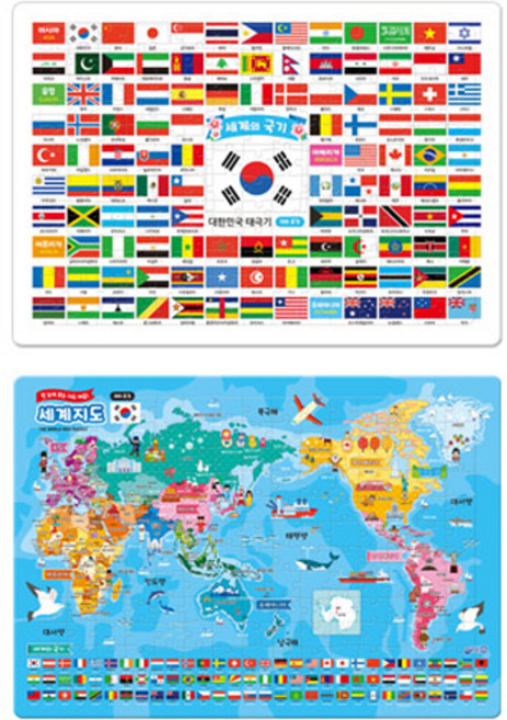 jiwonbook 大型拼圖 世界地圖 + 大型拼圖 世界國旗 套組 修訂版