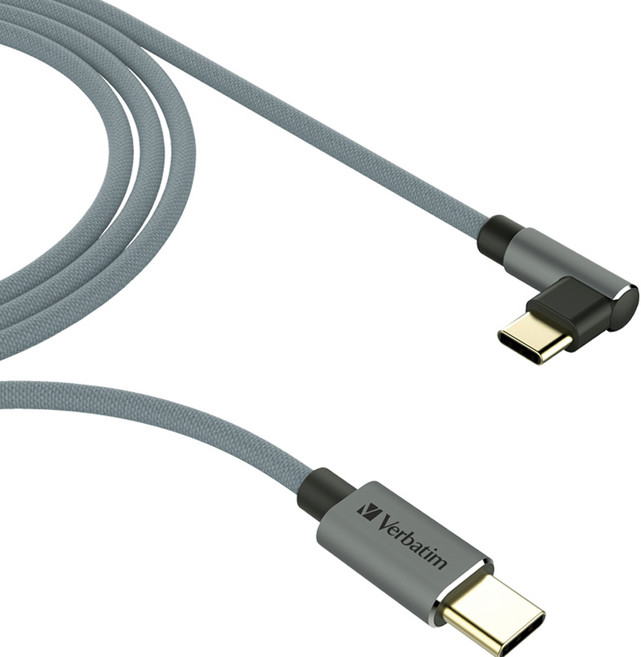 Verbatim 威寶 L型彎角電競高速充電 C to C 傳輸線 22AWG, 灰色, 120cm, 1個