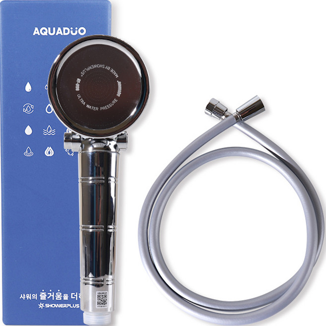AQUADUO On Off鍍鉻蓮蓬頭 SF-980+PVC淋浴軟管 2m, 銀色, 1套