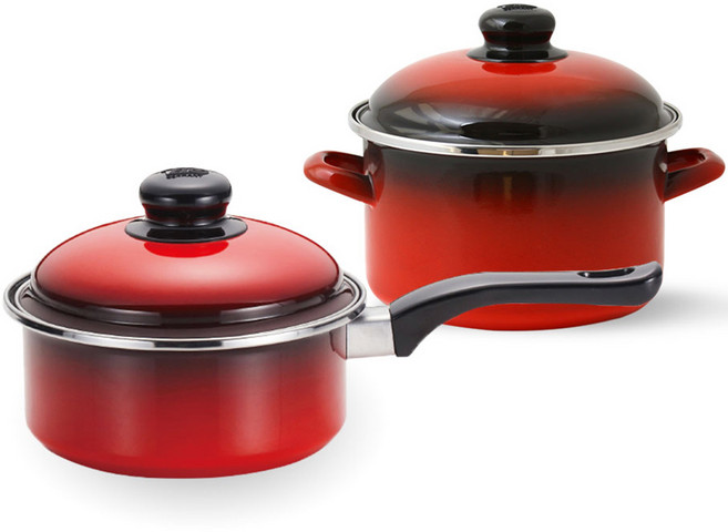 ELO Cookpot 深型雙耳鍋 + 單柄鍋組, 紅色, 雙耳鍋 14cm + 單柄鍋 14cm