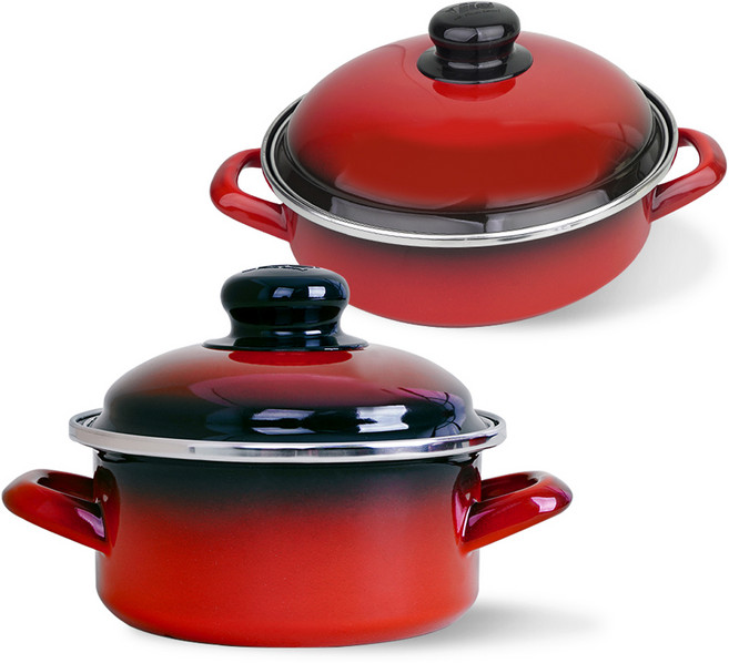 ELO 電磁爐用料理鍋 紅色琺瑯鍋具2件組, 紅色, 淺型 20cm + 火鍋 20cm