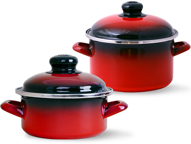 ELO 電磁爐料理鍋 淺鍋 18cm + 深鍋 16cm 2件組, 紅色, 淺型鍋 18cm + 深型鍋 16cm
