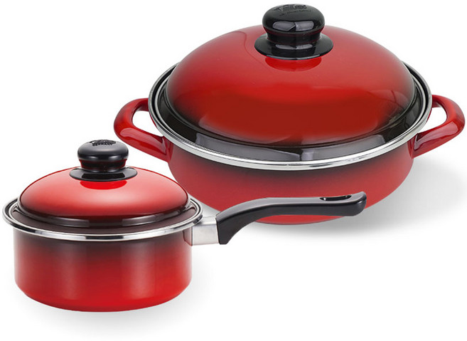 ELO 電磁爐 Cookpot 琺瑯火鍋 20cm + 單柄鍋 18cm 2件組, 火鍋 20cm + 單柄鍋 18cm, 紅色