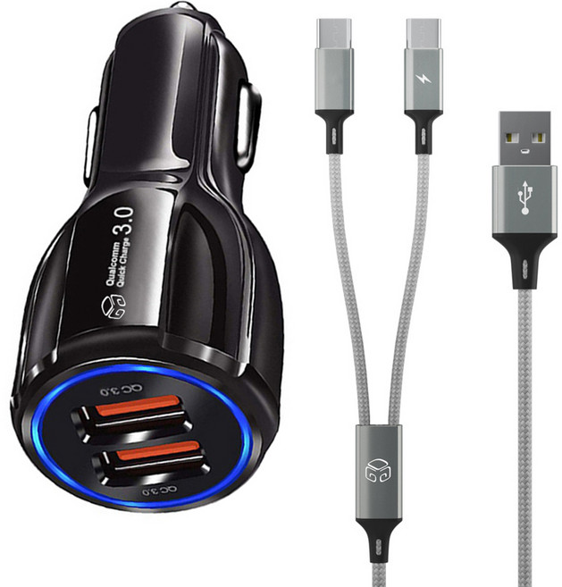 DGG 車用點菸器 35W + Type-C 2線高速充電線 120cm 套組, D21-0809, 黑色