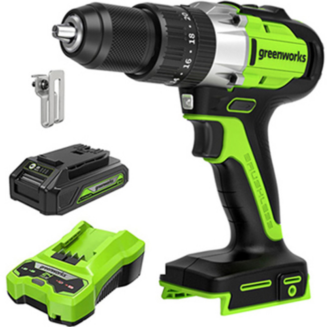greenworks 24V 充電鎚鑽 + 2Ah 電池 + 充電器套組, 1套