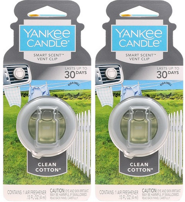 YANKee CANDLe SmartScent 出風口夾式車用芳香劑 潔淨棉香, 2個, 潔淨棉