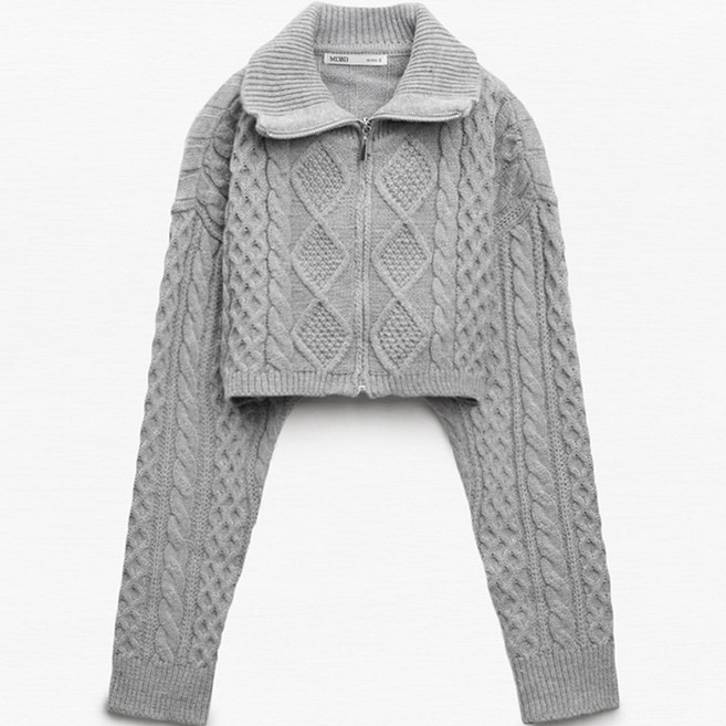 MIXXO 女款短版麻花拉鍊開襟衫