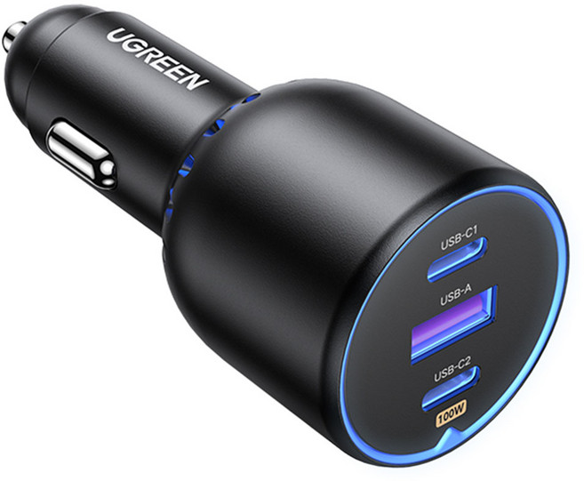 UGREEN 綠聯 三孔 130W PD PPS QC 點菸器多功能車用快速充電器, CD293, 黑色