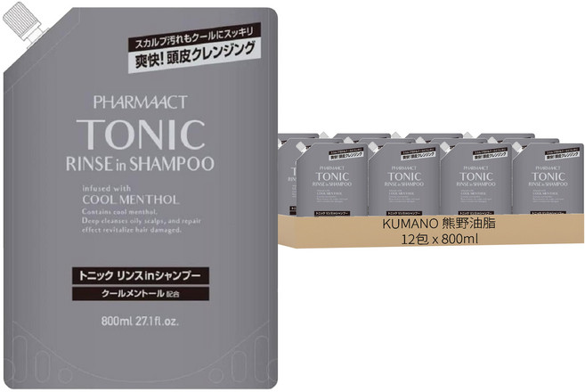 KUMANO 熊野油脂 TONIC 水潤洗髮精 補充包, 12包