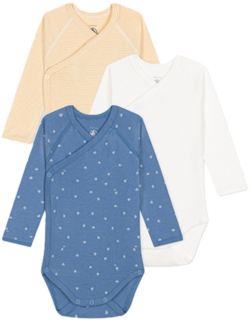 PETIT BATEAU 小帆船 嬰幼兒用 腳印 韓式上衣型 包屁衣 3件組 NUS43NB54FBU