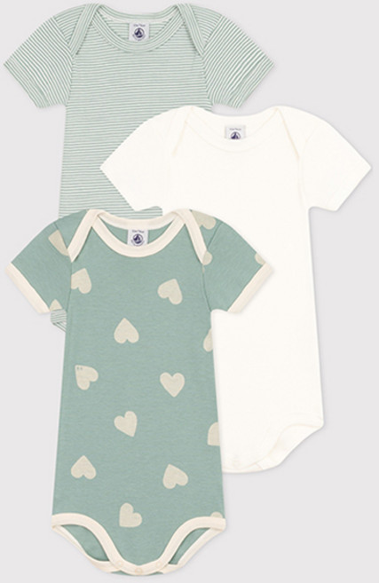 PETIT BATEAU 小帆船 嬰幼兒薄荷愛心包屁衣3件組 NUM43NB81FTQ