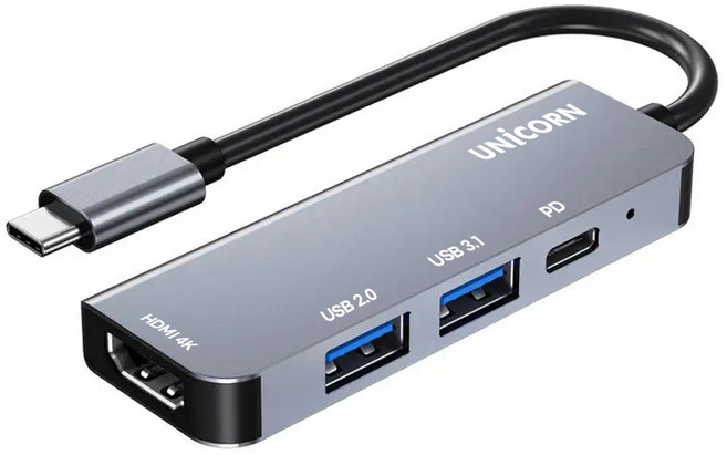 UNiCORN 4IN1 HDMI Type-C USB3.1 多功能集線器 4K鏡像 PD充電 87W TCH-P10, 灰色