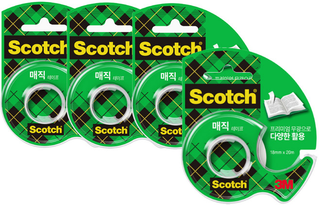3M Scotch 隱形膠帶臺 18mm x 20m 810D, 半透明, 4個