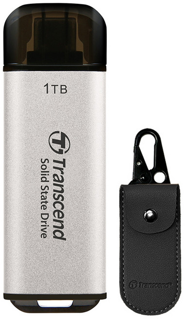 Transcend 創見 超小型 USB-C 外接固態硬碟 ESD300 + 專用收納包套組, 銀色, 1TB