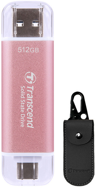 Transcend 創見 超小型外接SSD ESD310 + 專用收納包組合, 512GB, 粉紅色