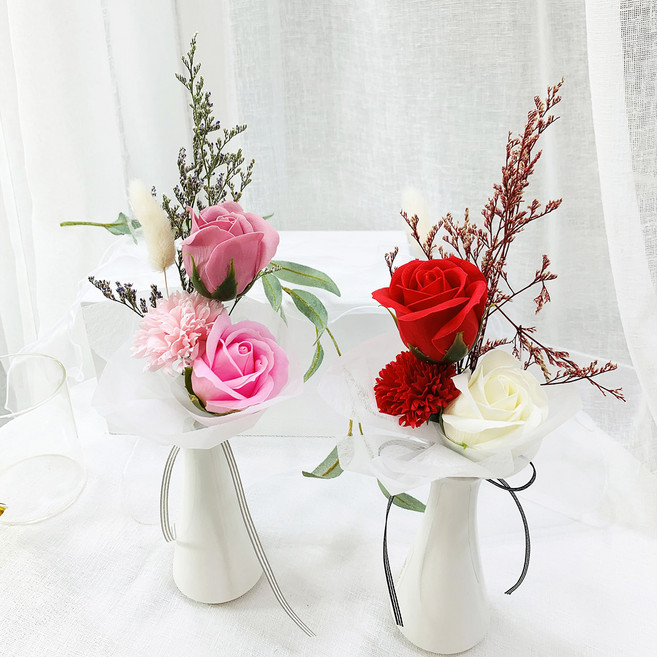 NOBLY 永生花 + 香皂花花瓶 + 感謝卡 + 零用錢信封 + 購物袋組合, 紅色, 粉紅色, 2套