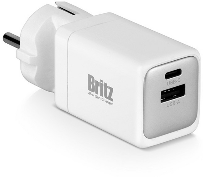Britz USB A Type C 高速充電轉接器 BZ-PD45W GaN, 1個, 白色