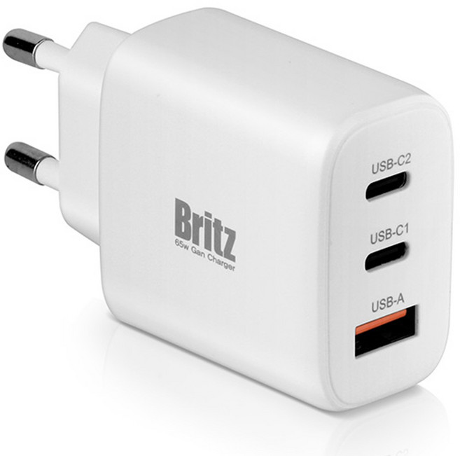 Britz GaN 快速充電轉接器 3埠 BZ-PD65W, 1個, 白色