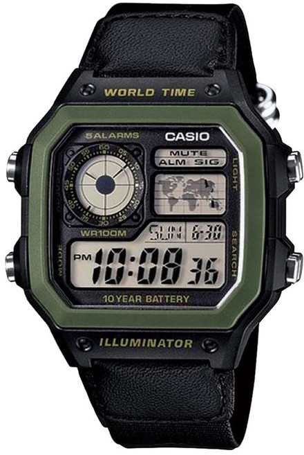 CASIO 卡西歐 男士100米防水數位電子手錶 + 螢幕保護貼套組 AE-1200WHB-1B